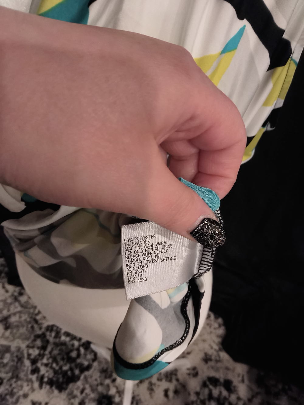 Worthington Black, White, Teal & Yellow Cowl Neck Sleeveless Top - Picture 5 of 5